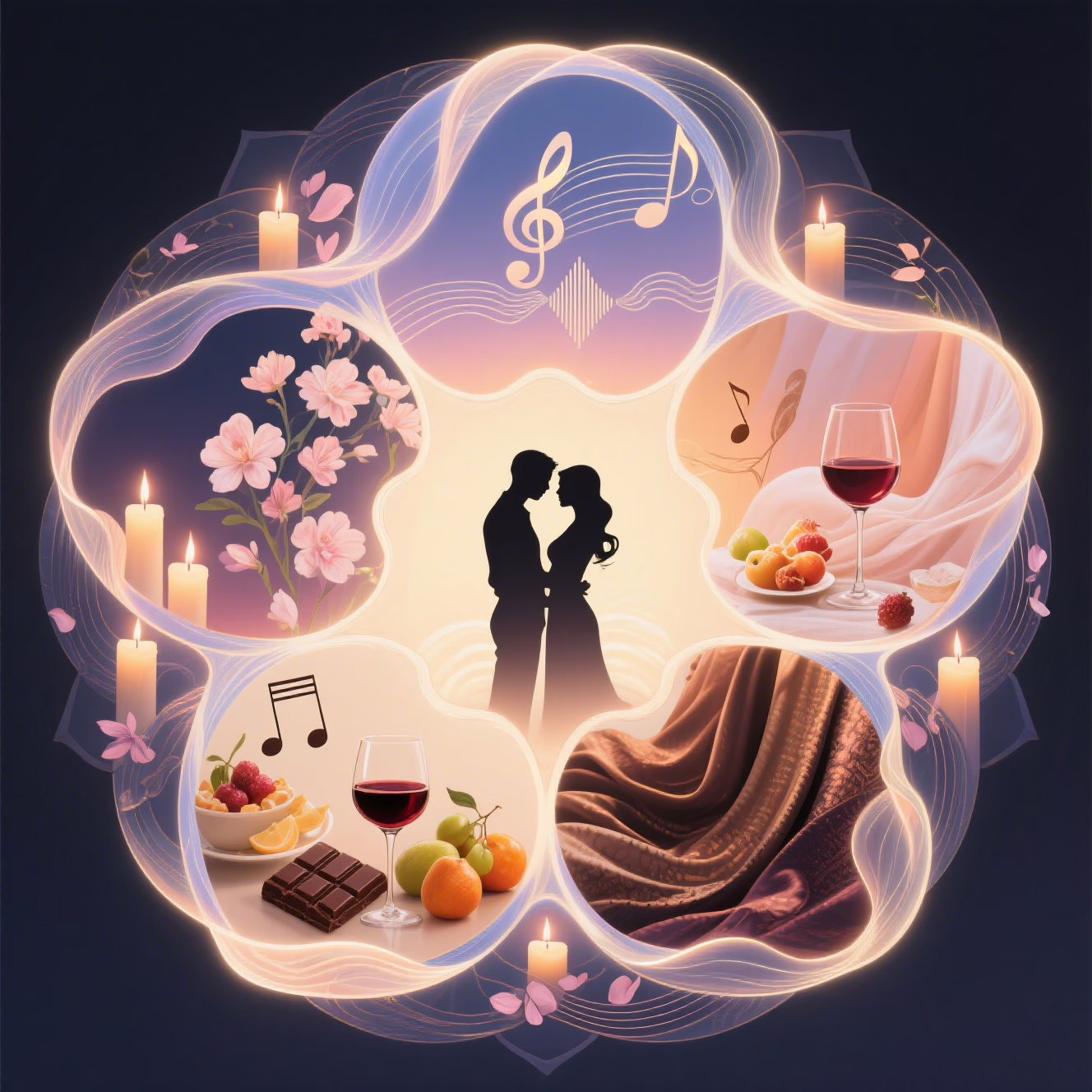 Five senses integration mandala showing multisensory romantic experience