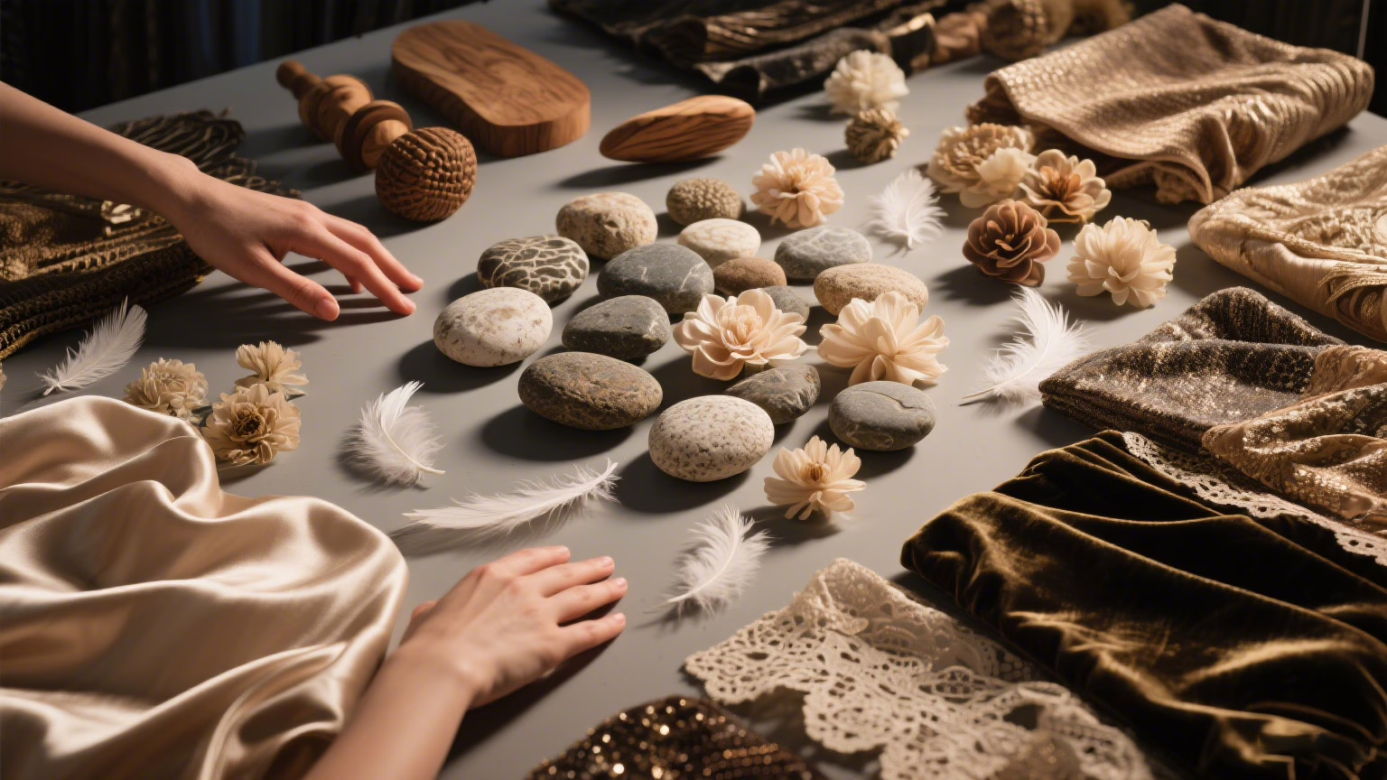 Various textures and materials for tactile sensory intimacy and touch play