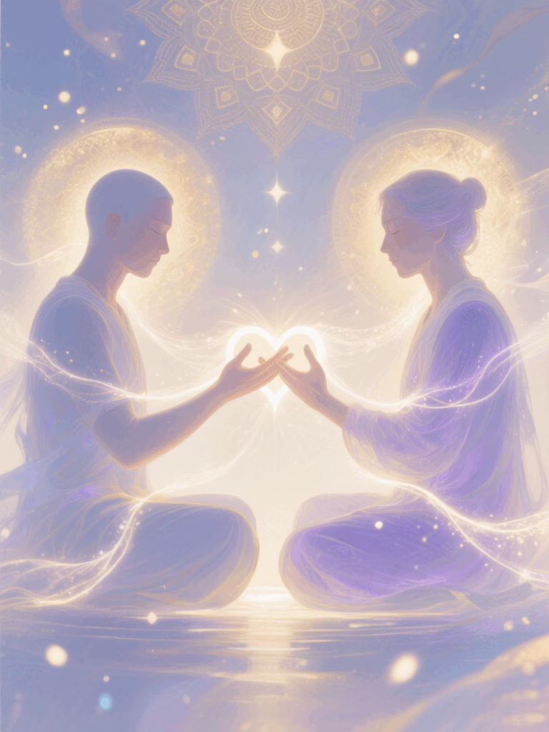 Spiritual energy connection between couple during advanced touch meditation