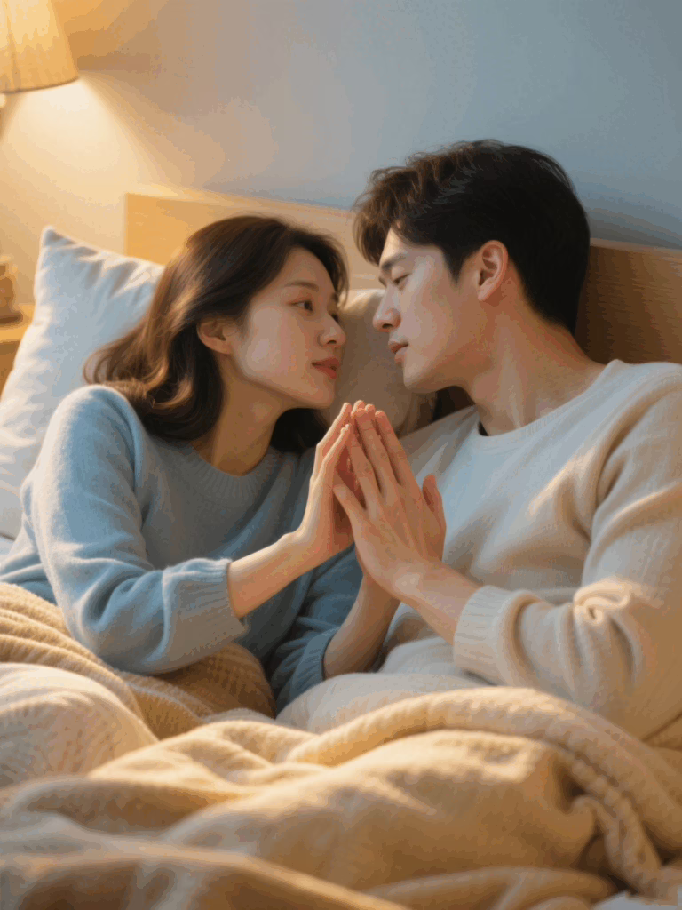 Couple practicing trust and communication through guided touch game