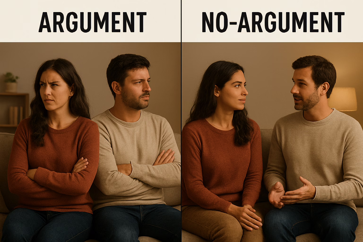 Before and after showing couple conflict resolution transformation