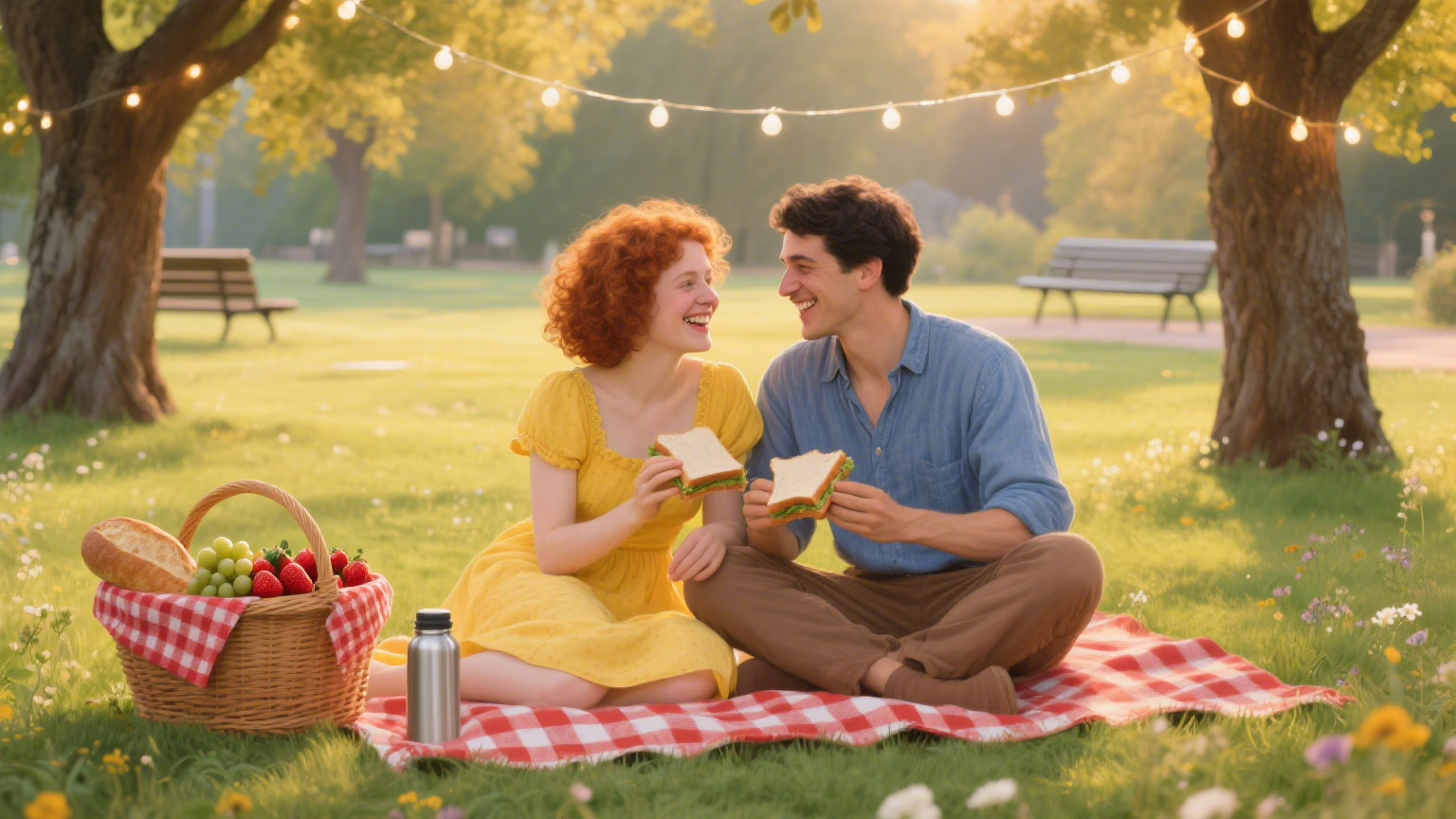 Romantic budget picnic date with fairy lights and homemade food under $20