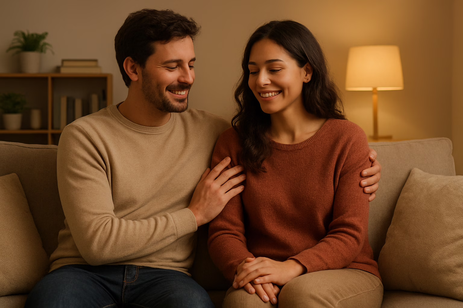 Peaceful couple demonstrating harmony during no-argument week challenge