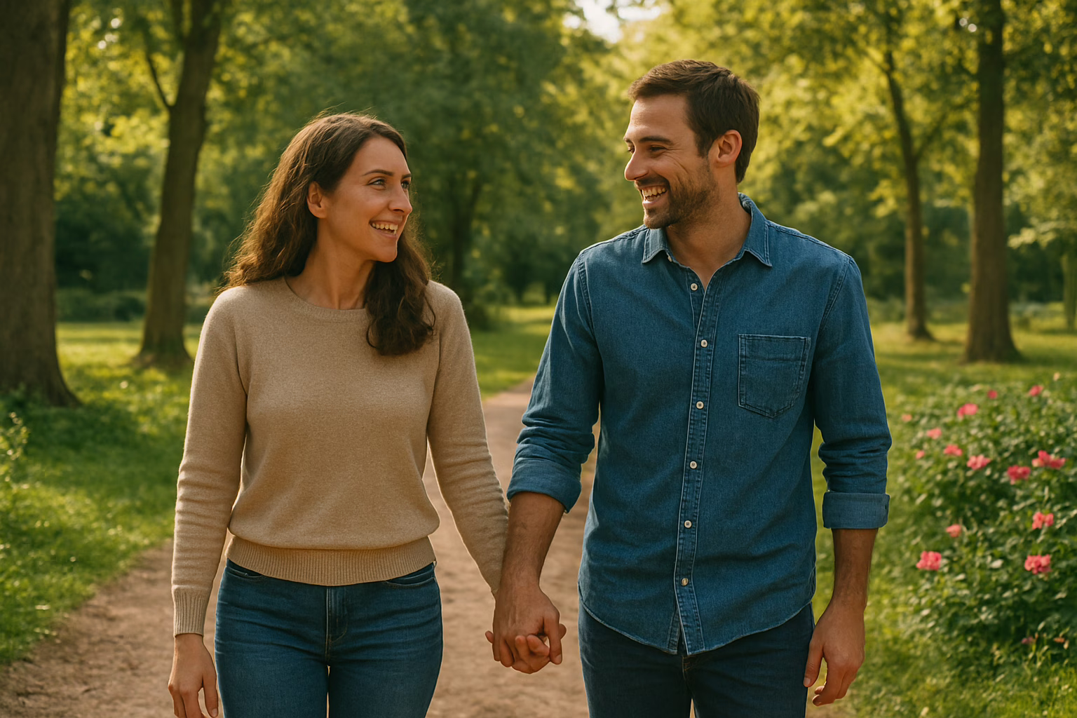 couple mindful walk digital detox nature