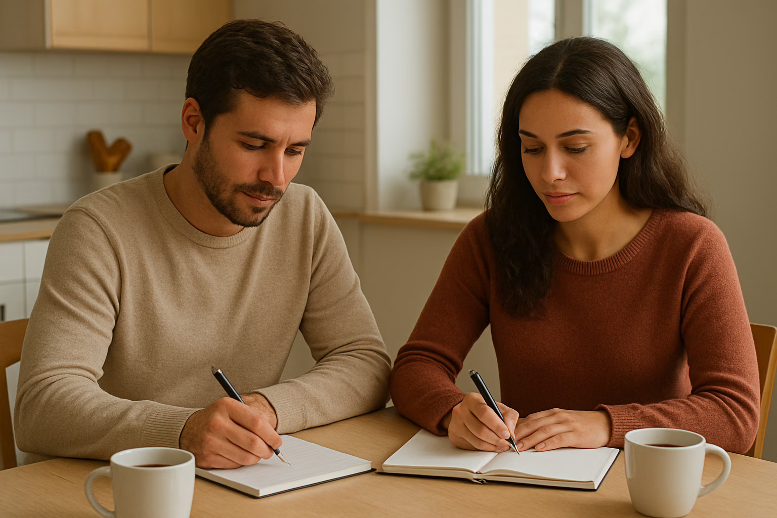 Couple planning no-argument week rules and strategies together