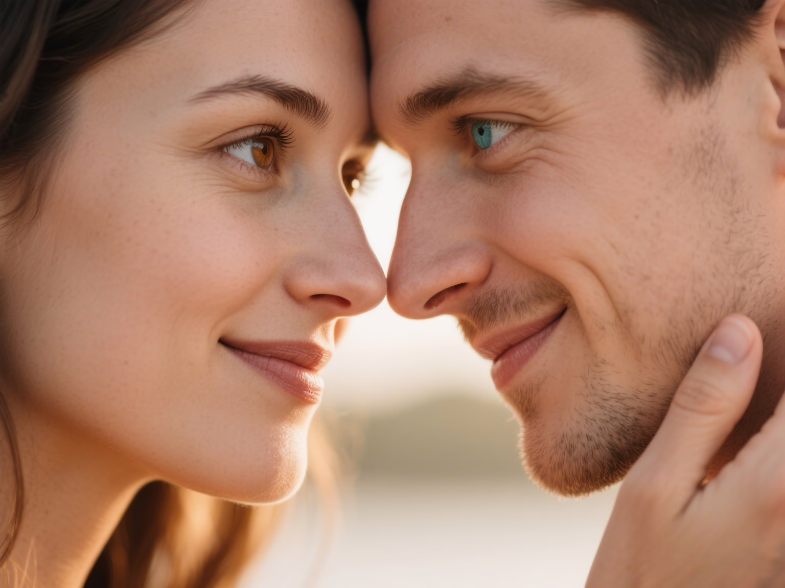Close-up of couple making intense meaningful eye contact during silent challenge