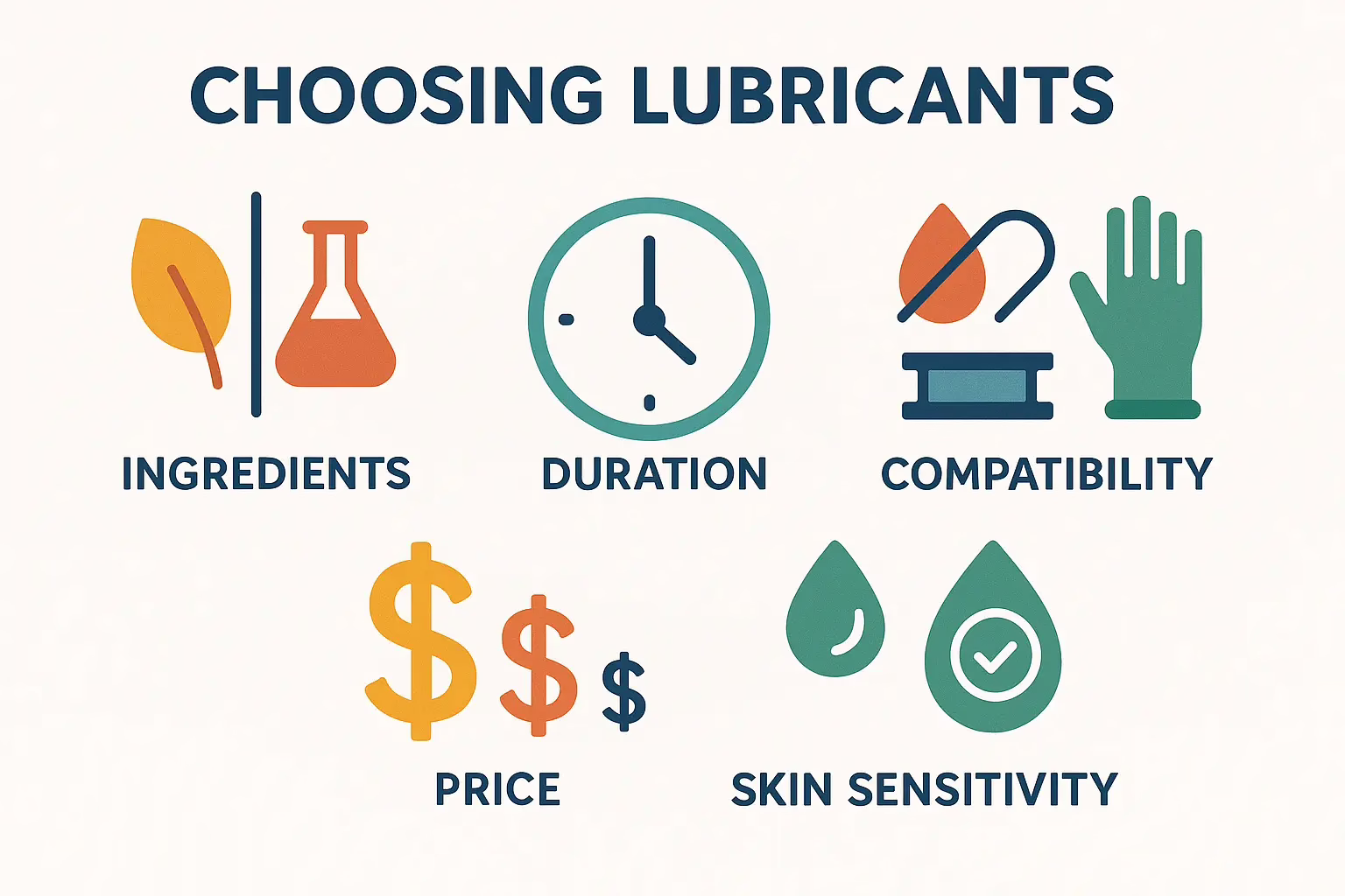 Infographic showing factors to consider when choosing personal lubricant products
