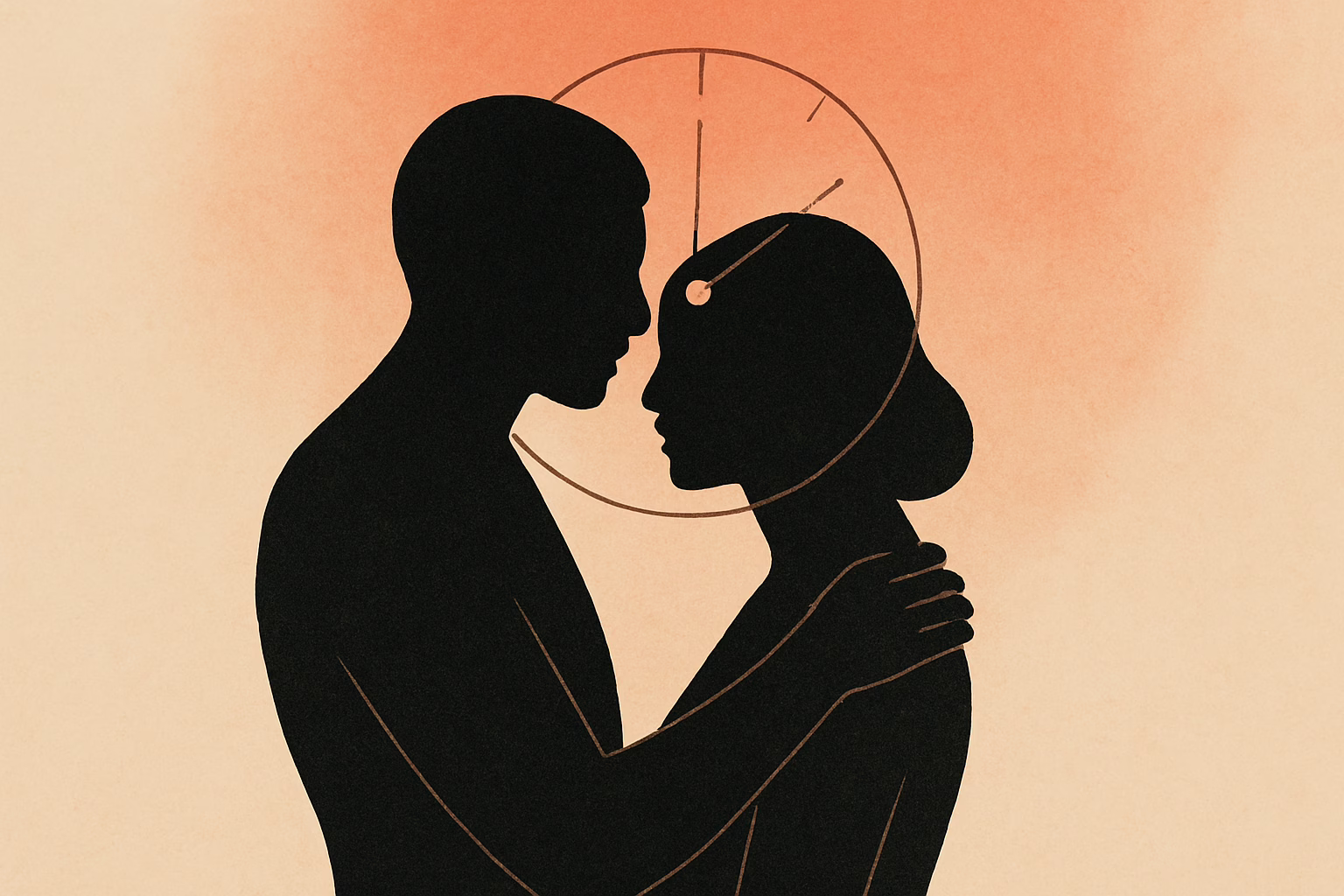 Artistic silhouettes representing intimate connection with subtle time elements