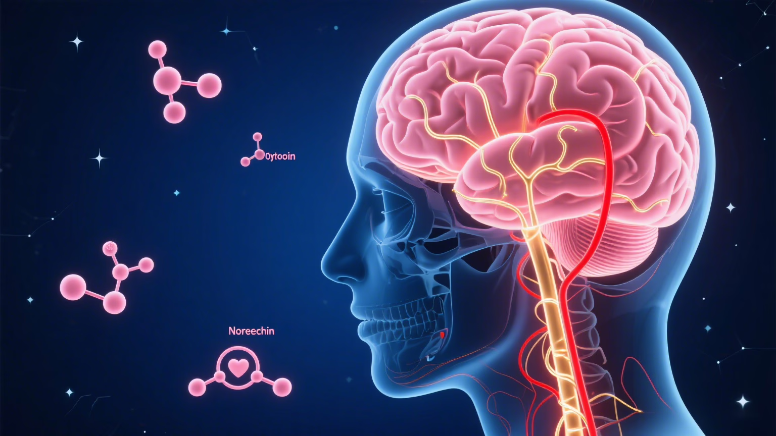 Brain illustration showing neurochemical pathways active when falling in love quickly
