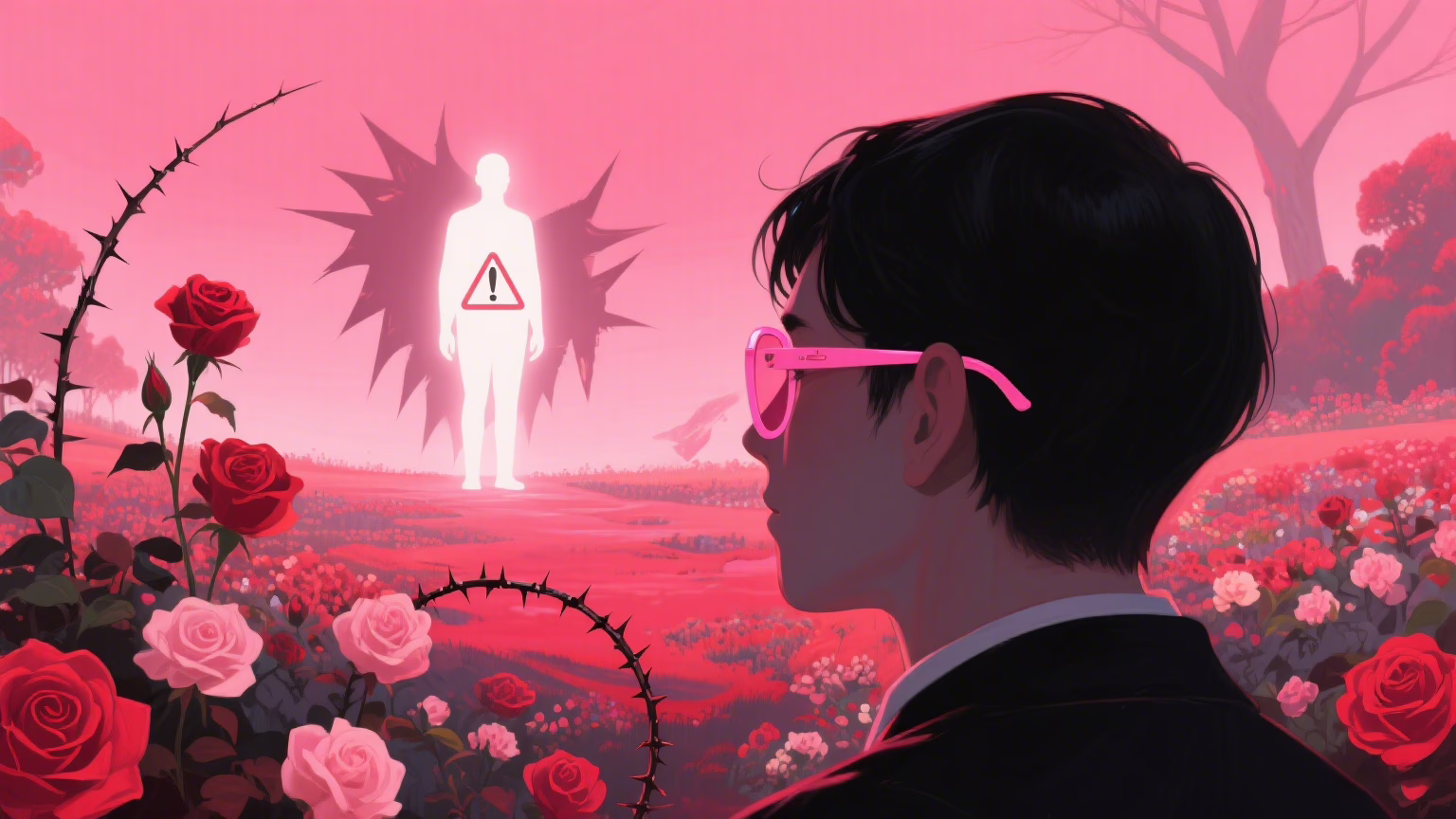 Rose-colored glasses metaphor for overlooking red flags in quick love
