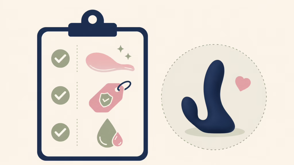 Illustration of a body-safe sex toy buying checklist