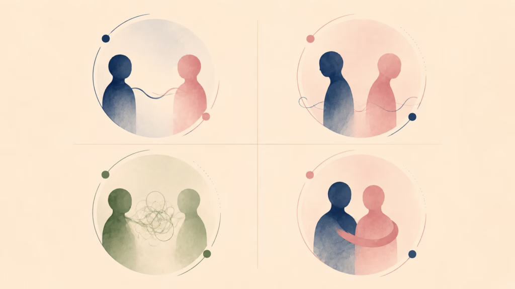 Diagram representing the four adult attachment styles