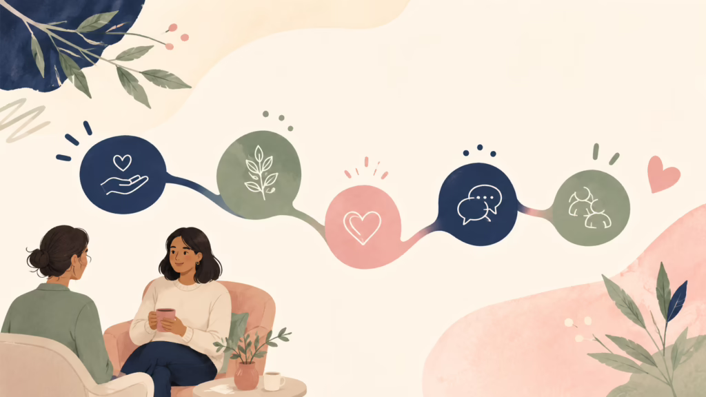Illustration of a gentle framework for starting a conversation about sex toys