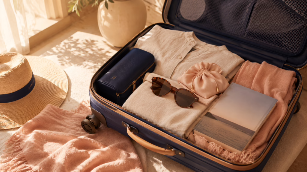 Neatly packed carry-on with a discreet wellness pouch